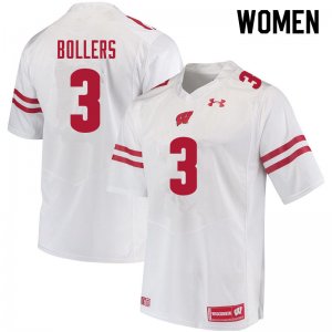 Women's Wisconsin Badgers NCAA #3 T.J. Bollers White Authentic Under Armour Stitched College Football Jersey HU31F56QG